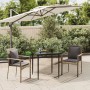 3-teilige Garten Essgruppe aus Rattan in Schwarz/Grau mit Tisch und Stühlen inklusive Kissen.