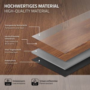 Detailaufnahme: ML-Design Vinylboden Roteiche Braun, selbstklebend, mit Schichtaufbau.