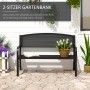 Outsunny Gartenbank, 2-Sitzer Bank aus Stahl in Schwarz mit Wabendesign für Garten und Terrasse.
