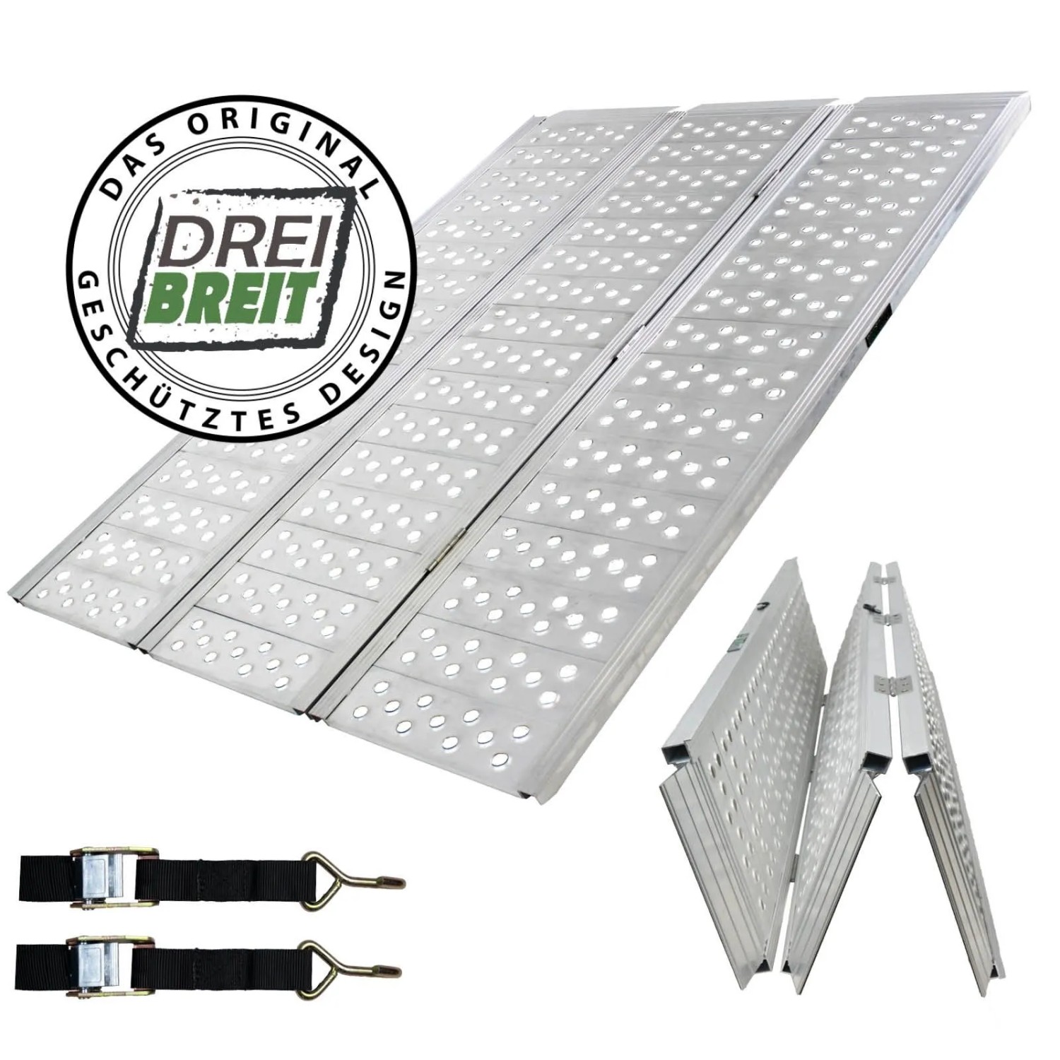DREIBREIT By TRUTZHOLM 3-Fach Auffahrrampe Klappbar Länge 255cm Gelocht