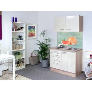 Flex-Well Miniküche Orlando, 100 cm, Kaschmir/Sonoma Eiche, mit Kochfeld und Spüle.