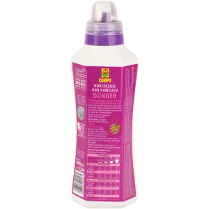 Flasche Compo Hortensien- und Kameliendünger 1 l für Moorbeetpflanzen.