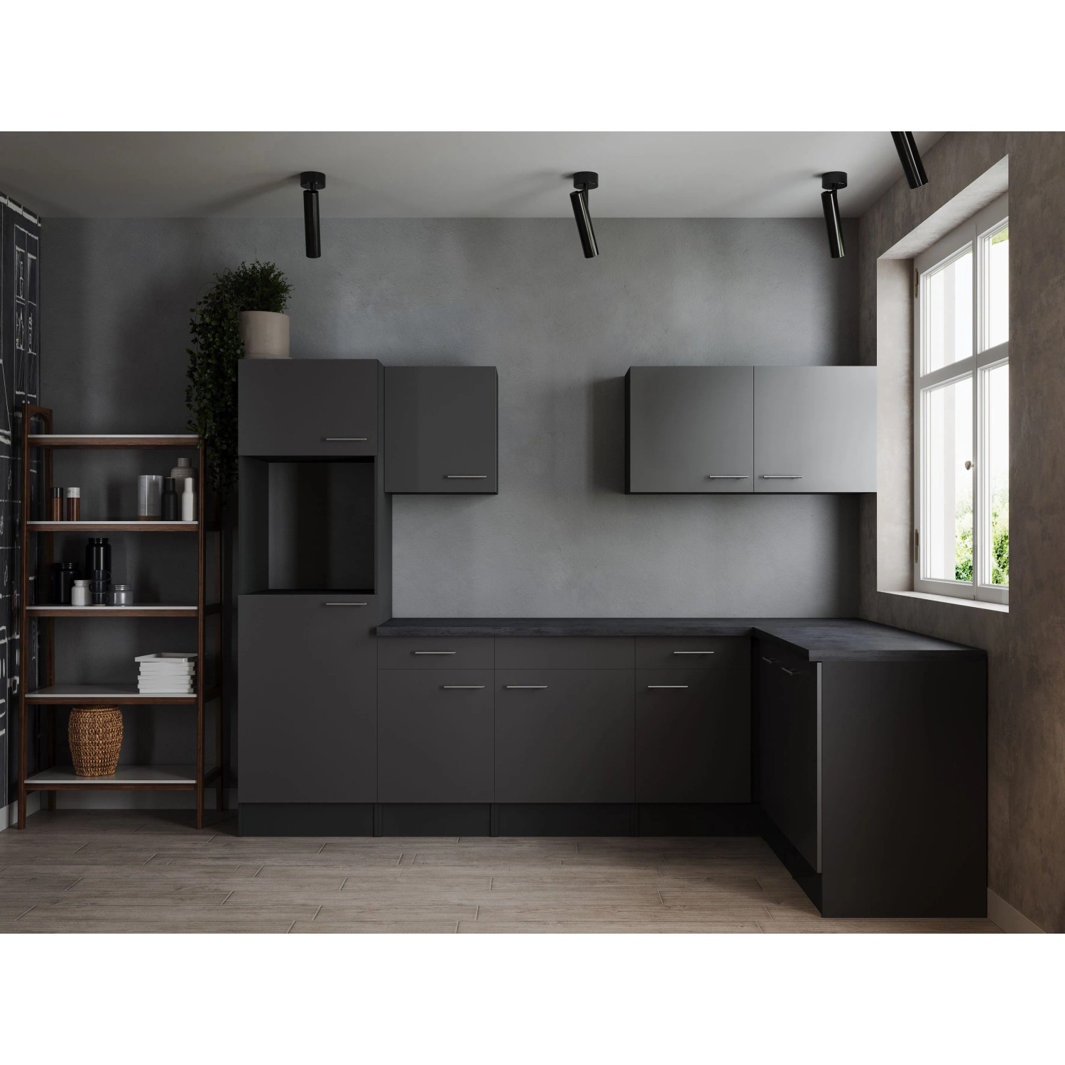 Respekta Winkelküche Oliver 280 cm Grau ohne E-Geräte