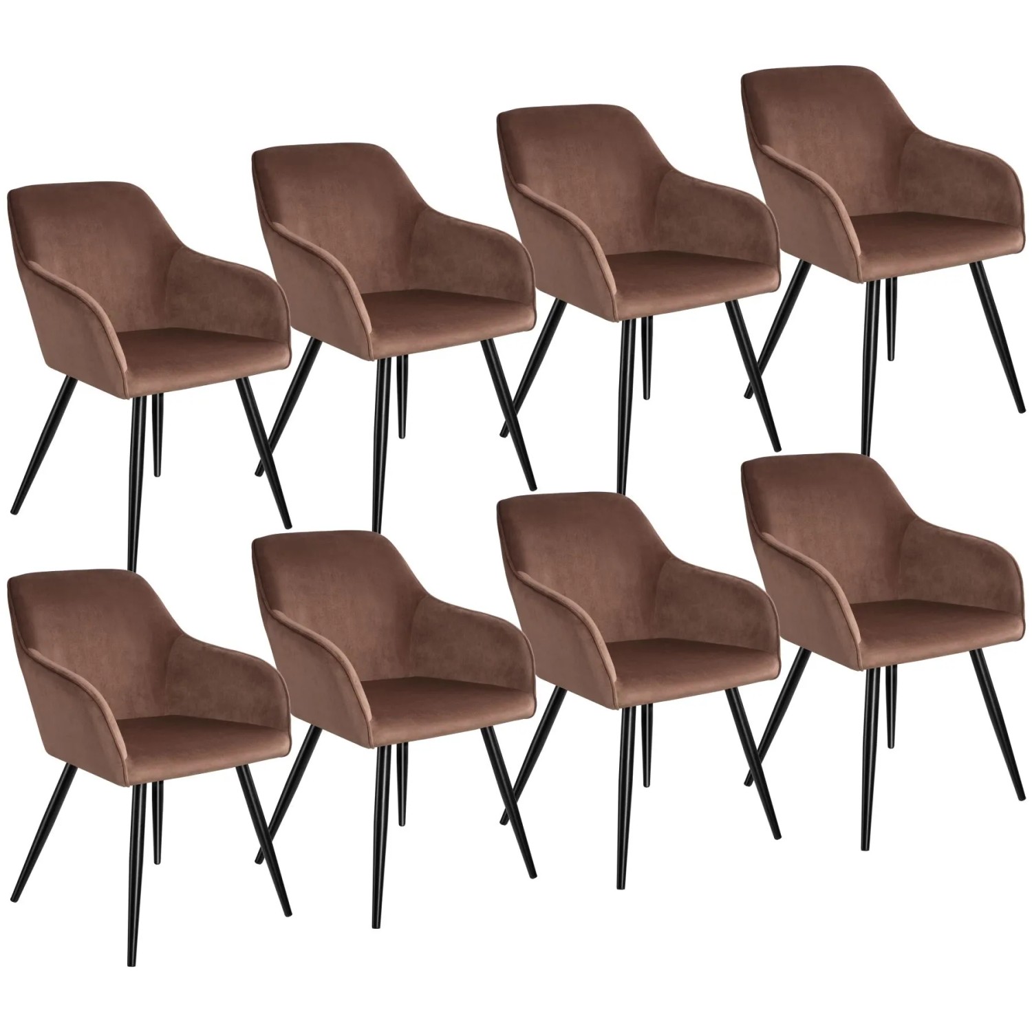 Tectake Esszimmerstuhl Marilyn Gepolstert  In Samtoptik Durchgehende Lehne 8Er Set 62 x 58 x 82 cm Braun Schwarz