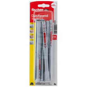 Fischer DuoXpand Dübel 10x160 mm, 4er-Pack mit Senkkopfschraube, geeignet für Beton und Mauerwerk.