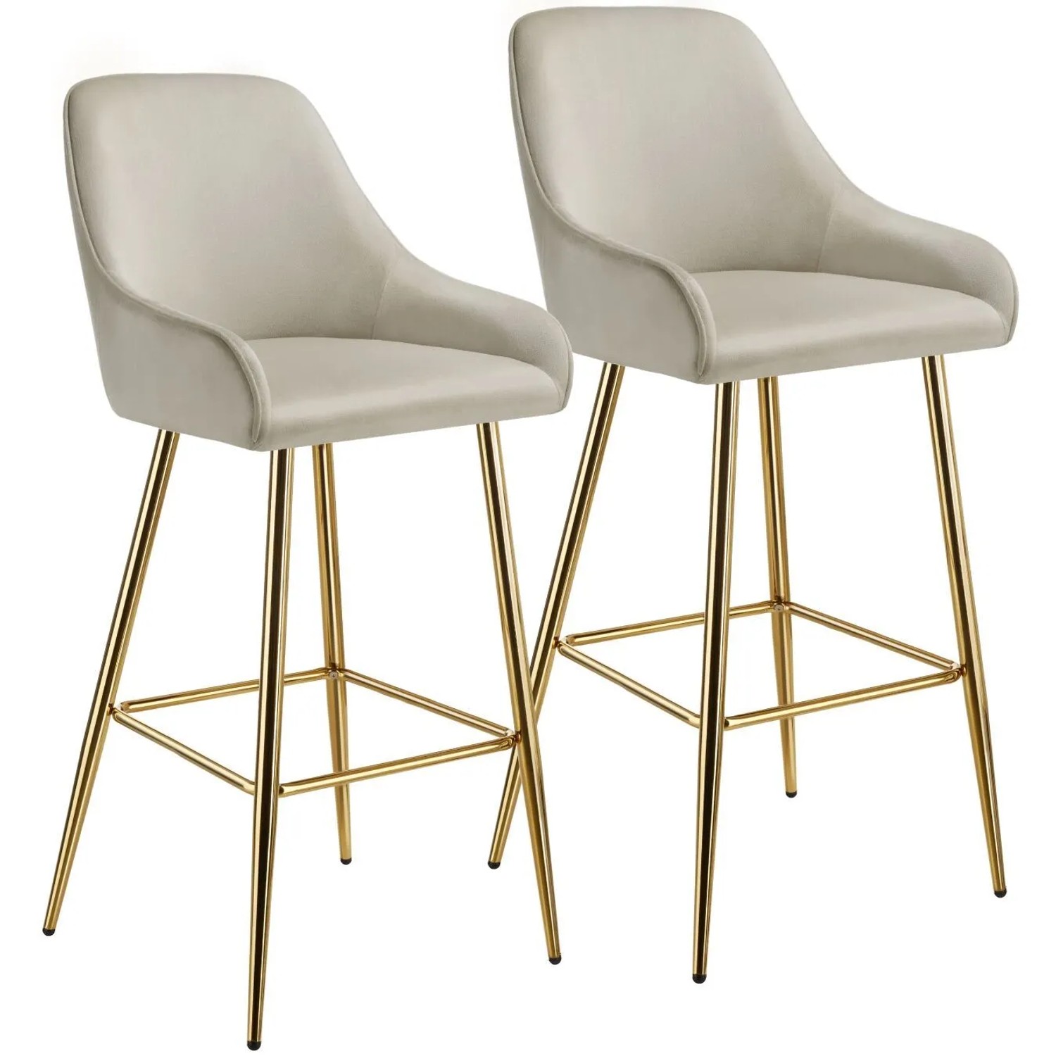 Tectake Barstuhl Avane In Samtoptik Gepolstert Mit Rückenlehne und Fußstütze 2Er Set 57 x 48 50 x 108 cm Creme Gold