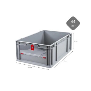 Graue PROREGAL Eurobox NextGen mit rotem Cover, 44 Liter, 22x40x60 cm. Ideal zur Aufbewahrung und Transport.