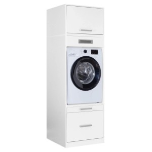 Weißer Inter Link Geräteschrank Lifestyle Studio Flow für Waschmaschine. Mit oberem Schrank, Lüftungsgitter und zwei Schubladen.