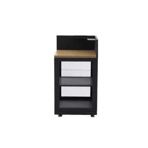 MWH O88 Eckschrank Anthrazit für Outdoorküche. Robuster Stahlschrank mit Holzplatte und zwei Gitterablagen.