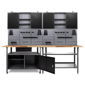 Ondis24 Werkbank Set Erfinder mit Schränken und Lochwand für die Werkstatteinrichtung.