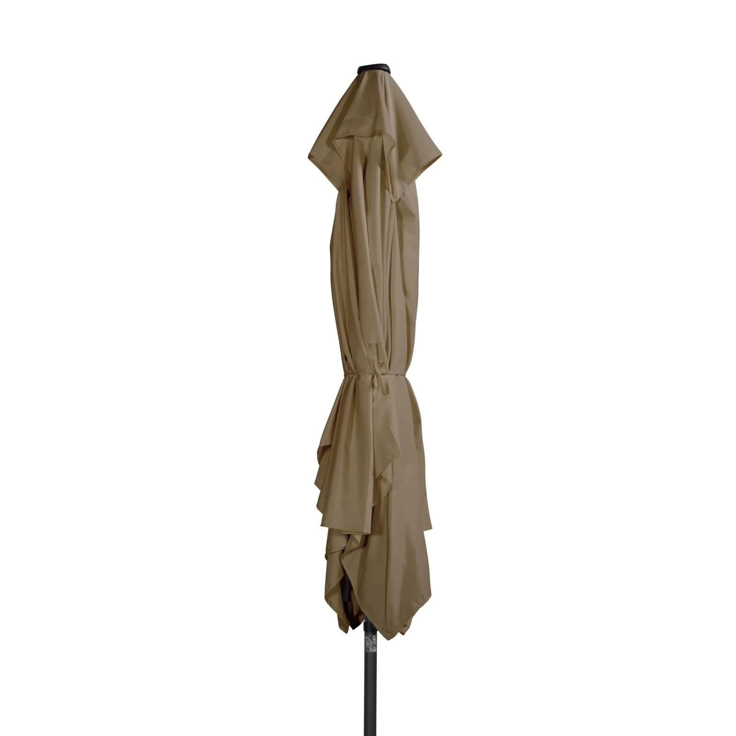 Zusammengebundener, greige Derby Marktschirm Basic Lift 200x250 cm mit Knickfunktion.