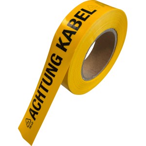 Gelbes Warnband "Achtung Kabel" mit 75 m Länge für Baustellen.