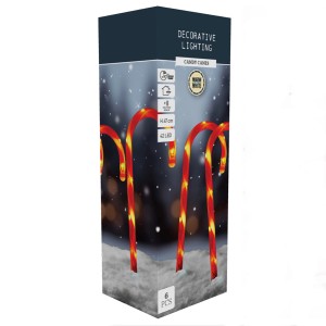 Verpackung von 6 LED-Zuckerstangen, warmweiß, 47 cm hoch, Weihnachtsdekoration.