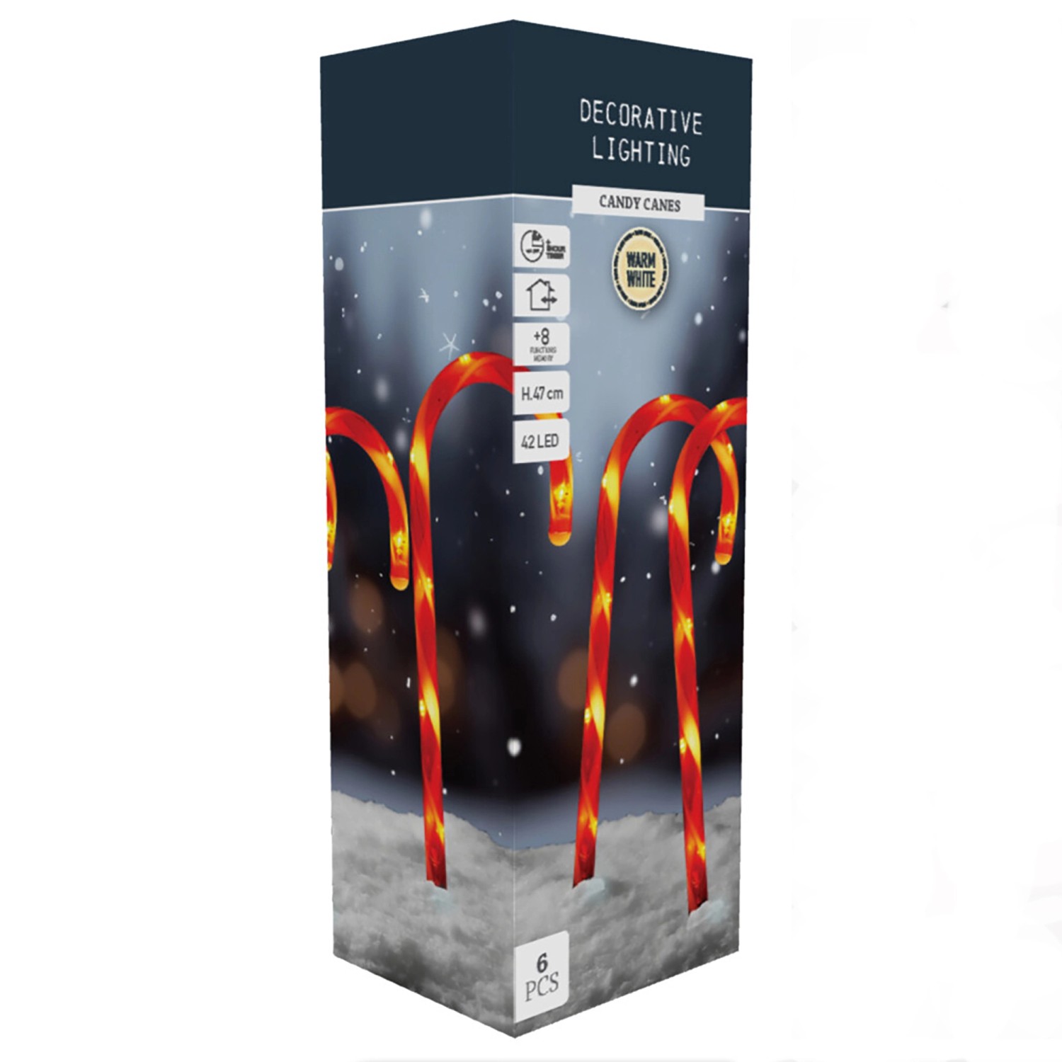 Weihnachts-Deko Bodenlampen-Set Zuckerstangen Rot-Weiß 6 teilig günstig online kaufen