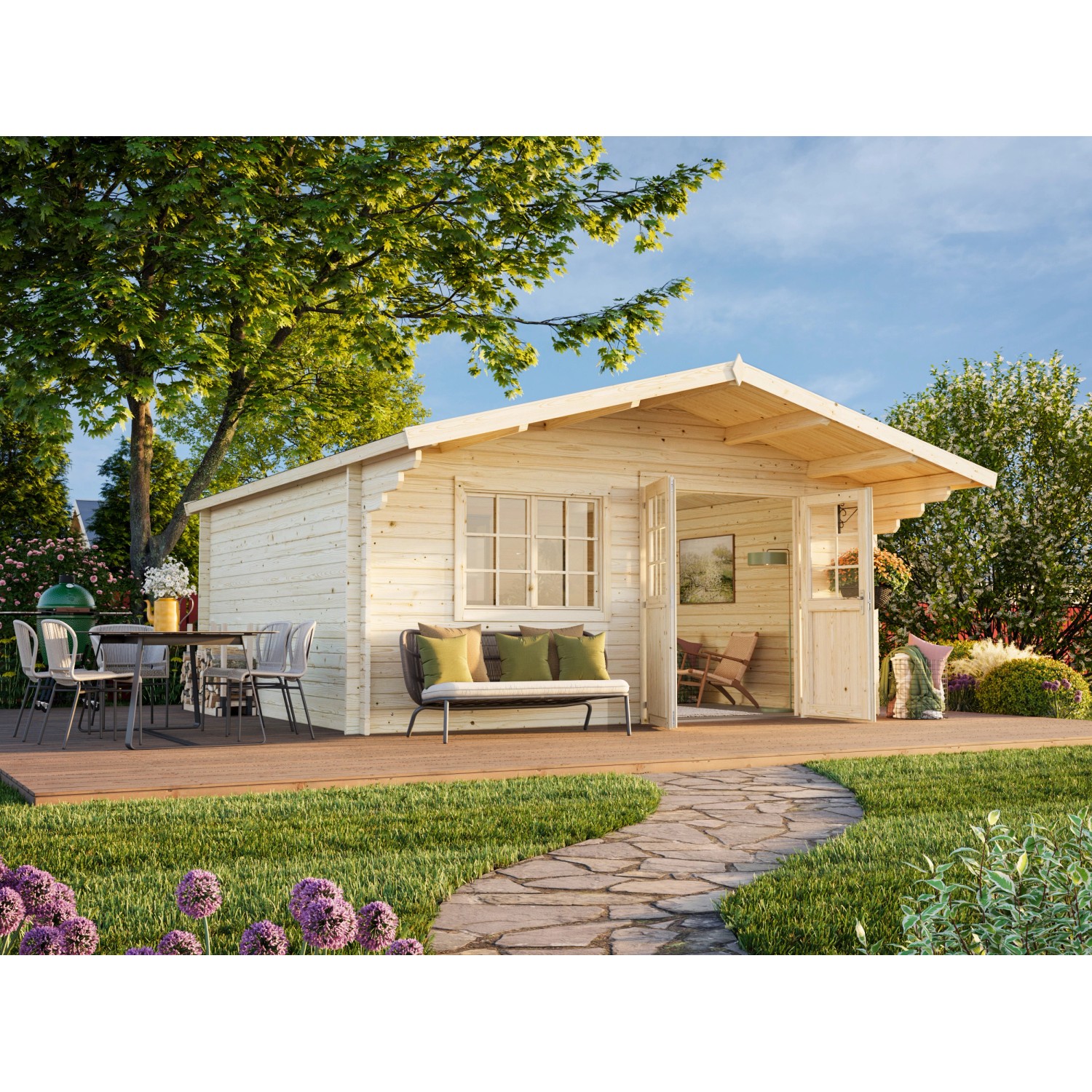 Palmako Gartenhaus Britta 480 x 425 cm Lackiert Grau-Weiß FSC® günstig online kaufen