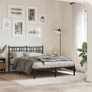 Schwarzes Metall Bettgestell 120x190 cm mit Kopfteil im Schlafzimmer.