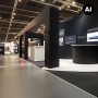 Grauer Primaflor PVC Expotop Bodenbelag, unifarben und strapazierfähig, in einer modernen Ausstellung.