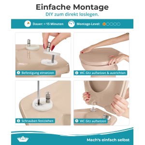 Montageanleitung: Bahamabeiger WC-Sitz mit Absenkautomatik wird auf einer Toilette montiert.