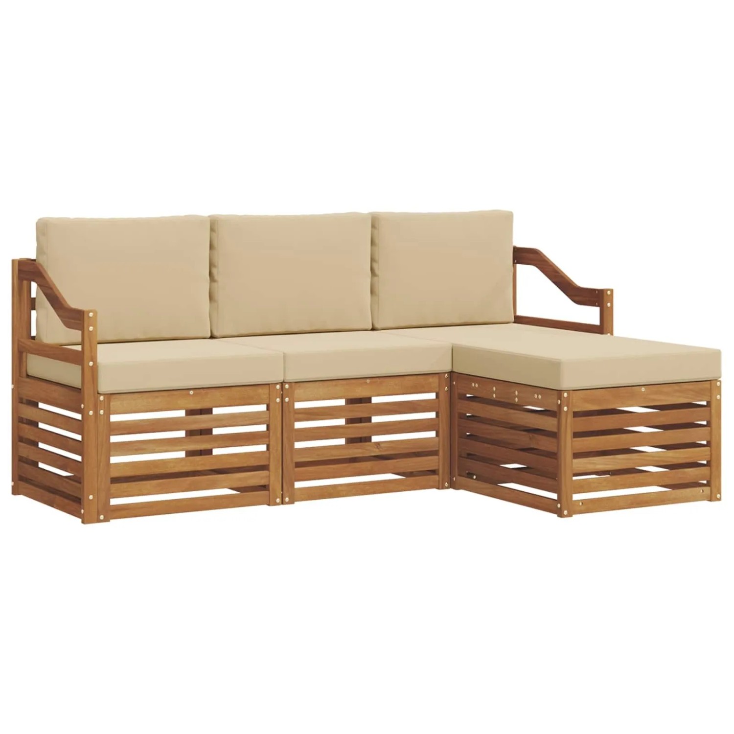 vidaXL Sofagarnituren 4 Tlg Natur und Beige Massivholz Akazie 3374628
