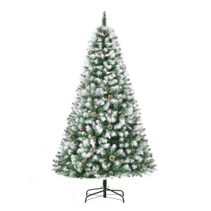 HOMCOM künstlicher Weihnachtsbaum, 180cm, mit Schnee und Zapfen, auf Metallständer.
