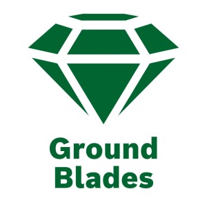 Grünes Diamant-Symbol "Ground Blades". Präzise, diamantgeschliffene Klingen für Bosch Grasschermesser.