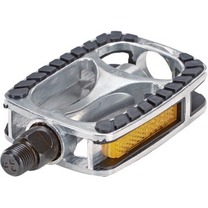 Prophete Fahrradpedale aus Aluminium, silber-schwarz, mit Reflektoren für mehr Sicherheit.