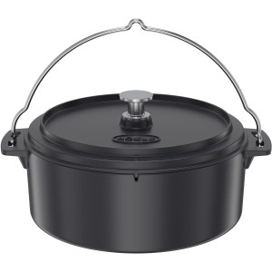 Rösle Dutch Oven Ø 35cm aus Gusseisen mit Deckel und Edelstahlbügel für Grill & Küche.