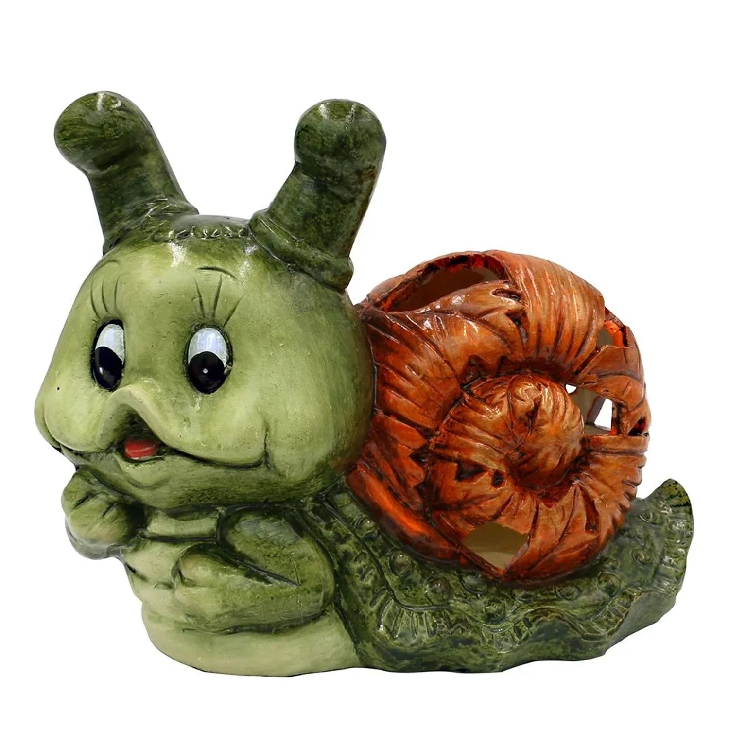 Dekohelden24 XXL Keramik Schnecke Dekoschnecke mit Windlicht Gartendeko Maße L/B/H 25 x 12 x 19 cm