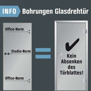 Info zu Bohrungen für Glasdrehtüren: Office- und Studio-Norm für Beschlag-Set.