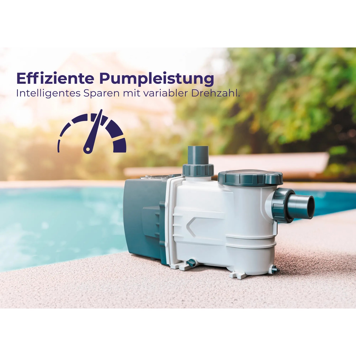 Gre Poolpumpe 3/4 PS, 550 W, bis 16.000 l/h, variable Geschwindigkeit, für Sandfilteranlagen.