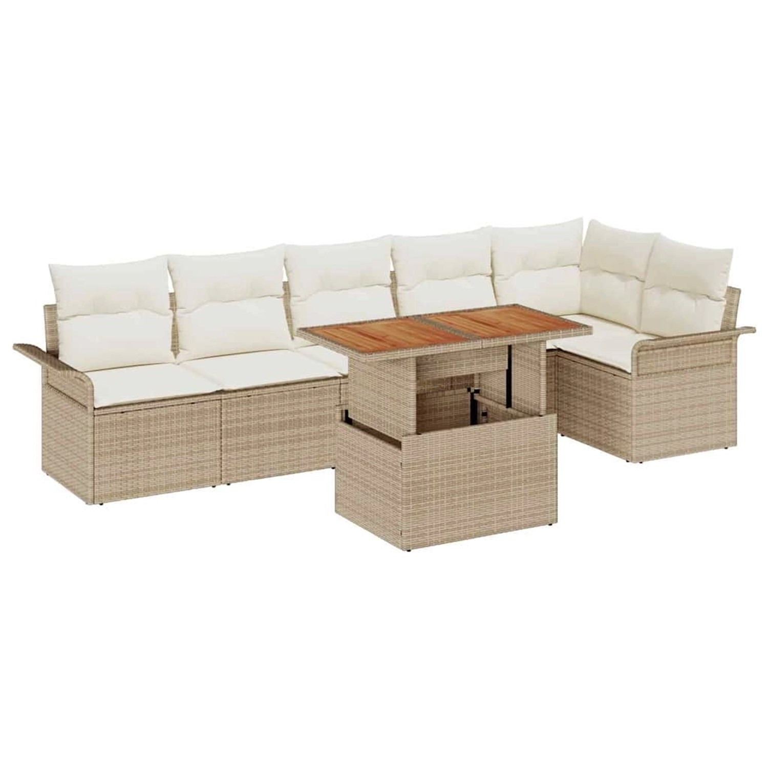 vidaXL Garten-Sofa-Set mit Speicher 7-Tlg Beige Poly Rattan 3358080 günstig online kaufen