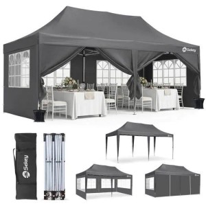 Sekey Faltpavillon 3x6m in Taupe mit Seitenteilen, für Events. Inkl. Transporttasche und Gestell. UV-Schutz.