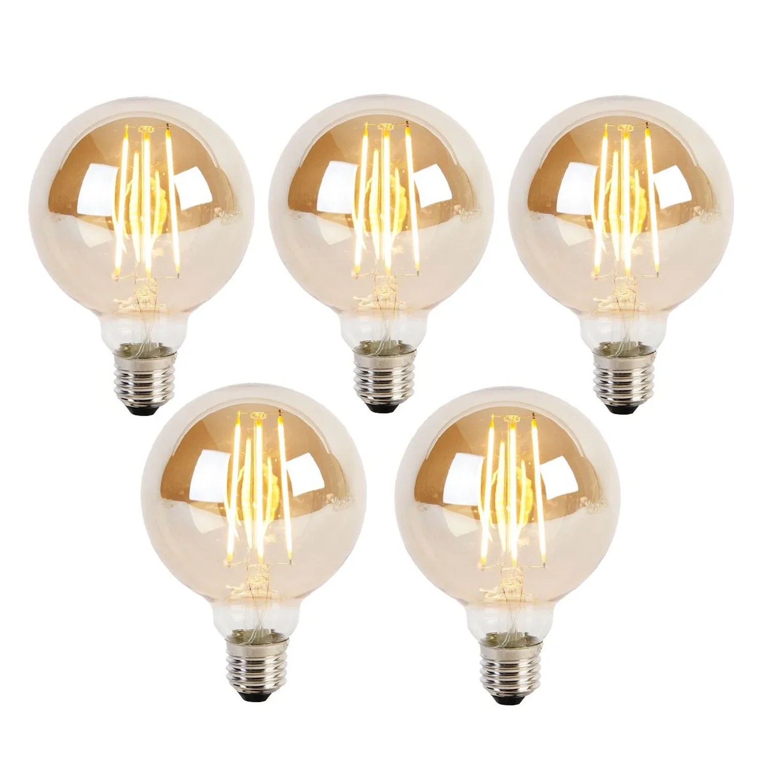 LUEDD 5er Set E27 3 Stufen Dimmbar LED Glühbirnen G95 Gold Glas 5W 380lm 2200K