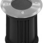 Runder LED-Bodeneinbaustrahler aus Edelstahl und Kunststoff, ideal für Garten und Hof.