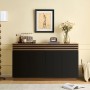 Modernes Merax Sideboard, braun-schwarz, mit 4 schwarzen Türen, 2 Schubladen und Holzoptik-Akzenten.