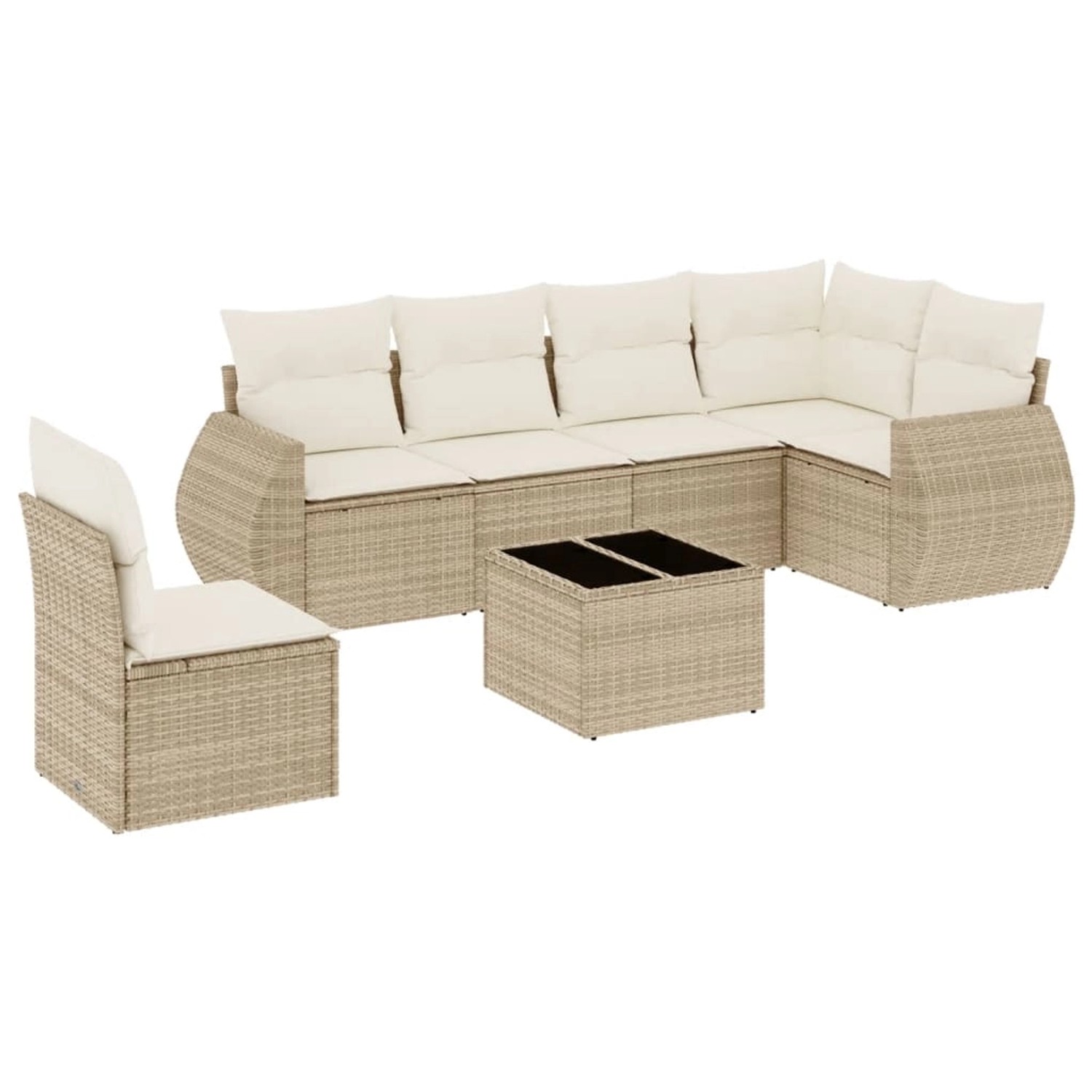 vidaXL 7-Tlg Garten-Sofagarnitur mit Kissen Beige Poly Rattan 3253775 günstig online kaufen