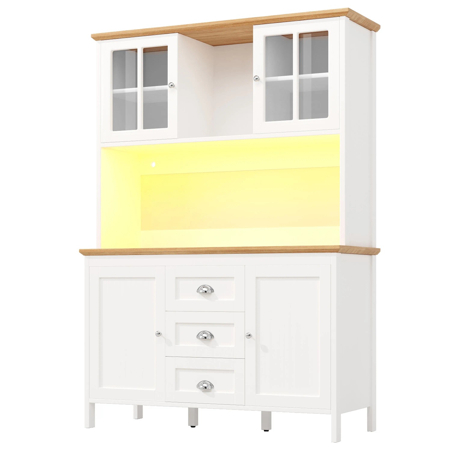 Merax Seitenschrank 120x40x179 cm Weiß Schwarz 4 Türen 3 Schubladen LED