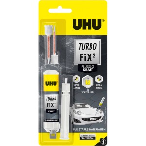 Uhu Spezialkleber Turbo FiX² Kraft, flüssig, transparent, 10g. 2-Komponenten-Kleber in Doppelkammer-Spritze.