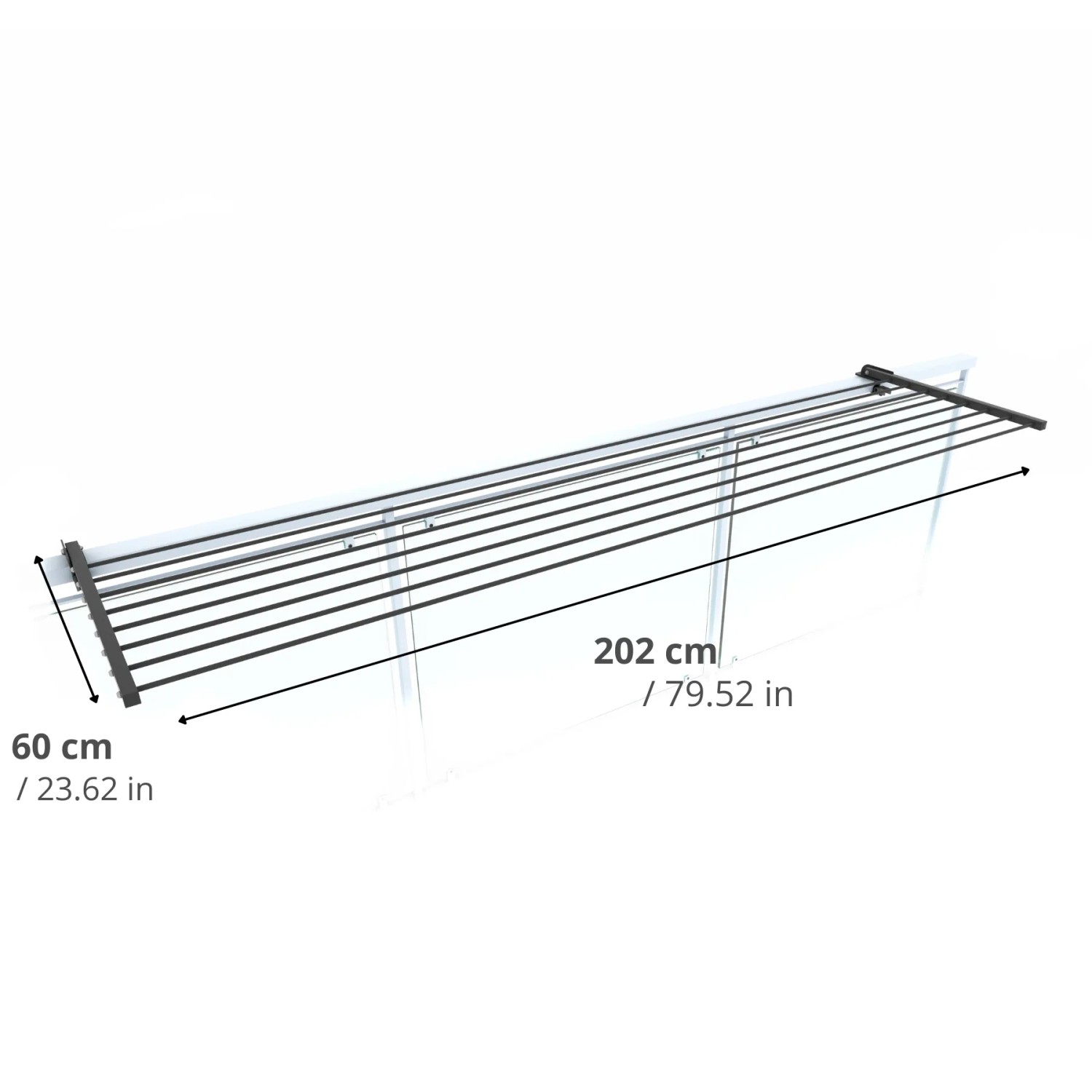 Foxydry Wäscheständer für Balkongeländer, beidseitig klappbar, 202 cm, grau.