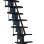 Minka Raumspartreppe Quatro in Walnuss/Schwarz, moderne Innentreppe mit Holzstufen und Metallgeländer.