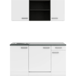 OPTIFIT Oslo214 Miniküche, 150 cm, Weiß: Kompakte Einbauküche mit Spüle und Kühlschrank.