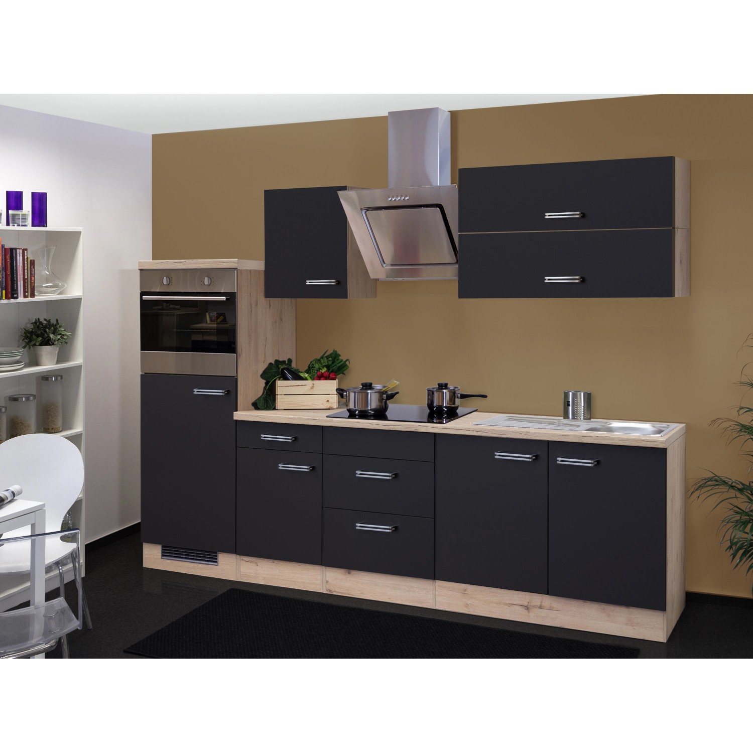 Flex-Well Exclusiv Küchenzeile/Küchenblock Lara 270 cm Anthrazit-San Remo Eiche NB