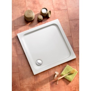 Rechteckige, weiße Ottofond Duschwanne Samos, 90x80 cm, aus Acryl mit Chromablauf.