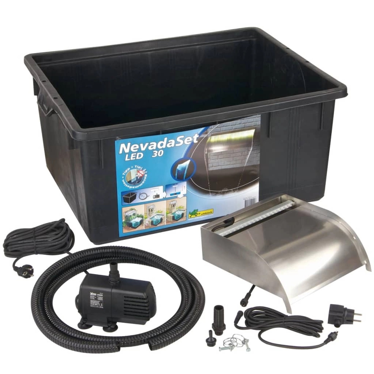 Ubbink Wasserfall-Set Nevada 30cm mit LED-Beleuchtung Edelstahl