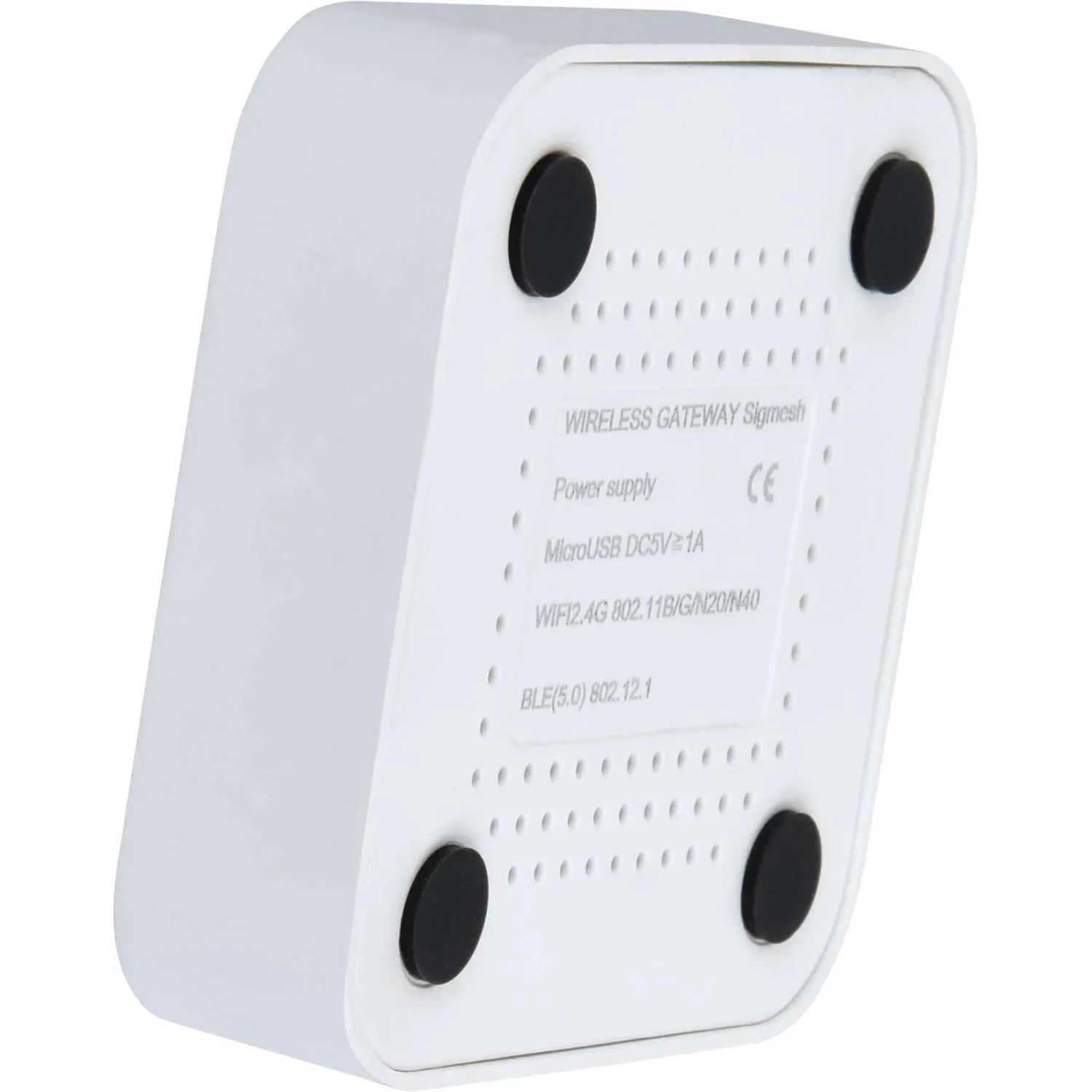 Lutec Access Box in Weiß, Detailansicht der Unterseite mit technischen Angaben und Gummifüßen.