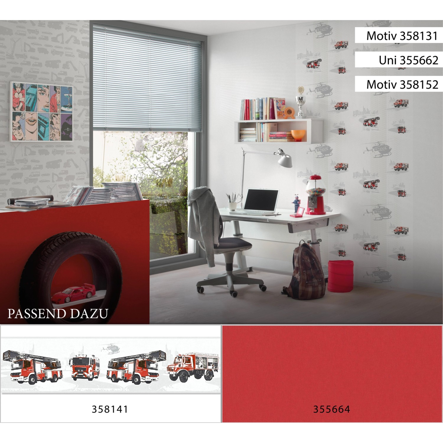 A.S. Création Tapetenbordüre Feuerwehrauto Rot und Hellgrau 0,13 x 5 m AS-3 günstig online kaufen