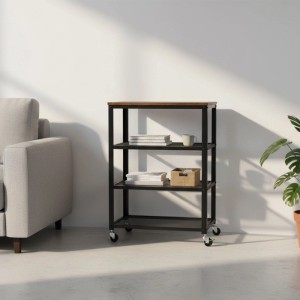 Relaxdays Rollwagen Stahl Schwarz Braun mit Rollen 85 cm x 60 cm x 40 cm 8 kg