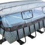 Grauer EXIT Stone Pool 400x200 mit Abdeckung, Stahlrahmen und Steinmuster.
