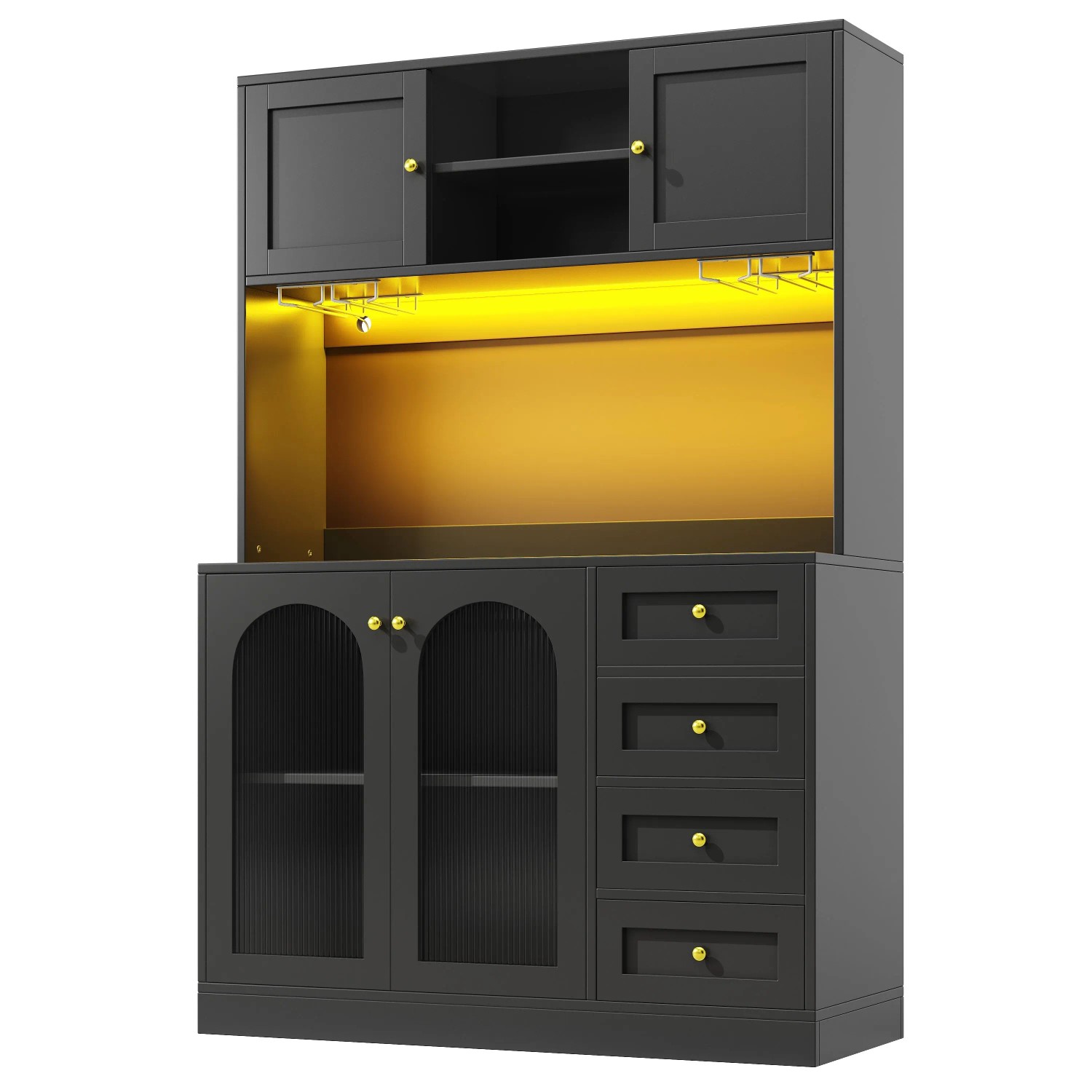 Merax Buffetschrank 120x40x188cm  LED  Getränkehalter  4 Türen Schwarz/Weiß