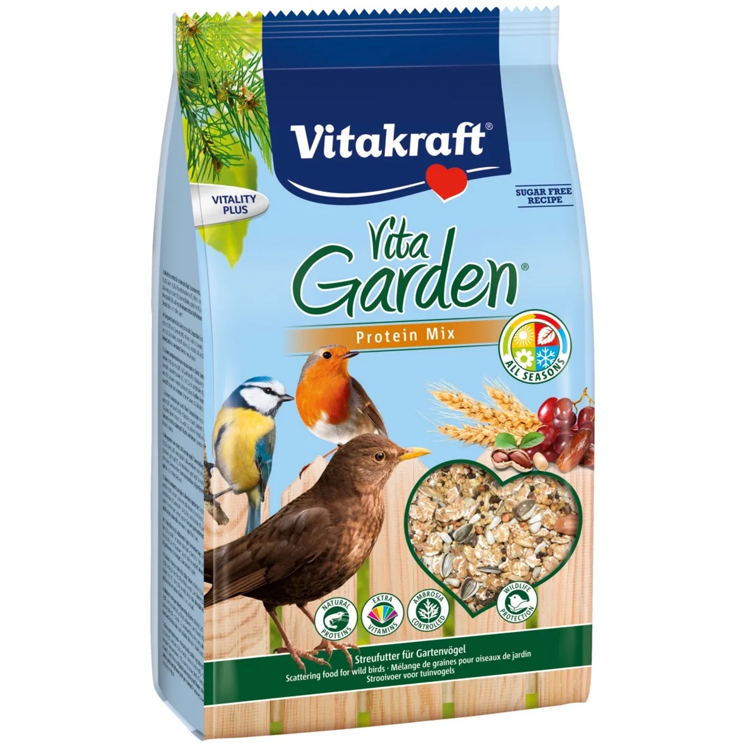 Vitakraft Vita Garden Streufutter Protein Mix, 1kg, Hauptfutter für: freilebende Vögel